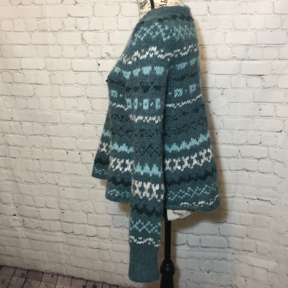 Free People Cropped Sweater Wool Alpaca Blend Crewneck Size Small Green - Picture 2 of 4